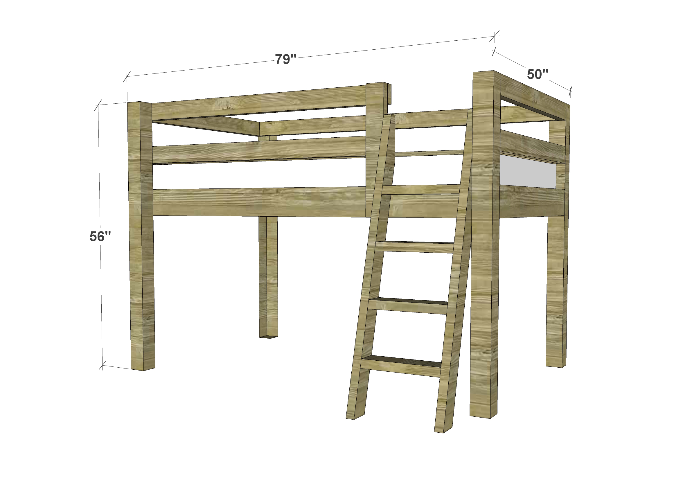 Free Woodworking Plans to Build a Twin Low Loft Bunk Bed - The Design 